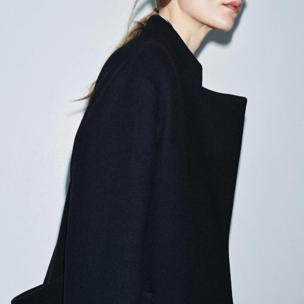 ZARA ZW Collection Wool Blend Coat – Dark Navy | Size M | Tailored Quiet Luxury - Picture 5 of 14